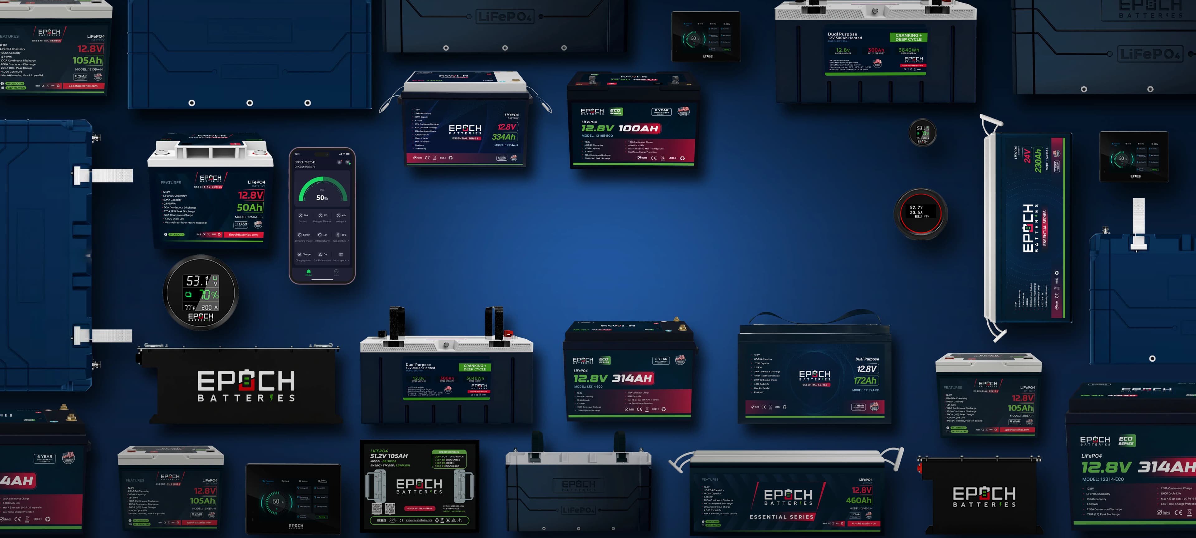 Epoch LiFePO4 lithium batteries for marine, RV and golf cart use