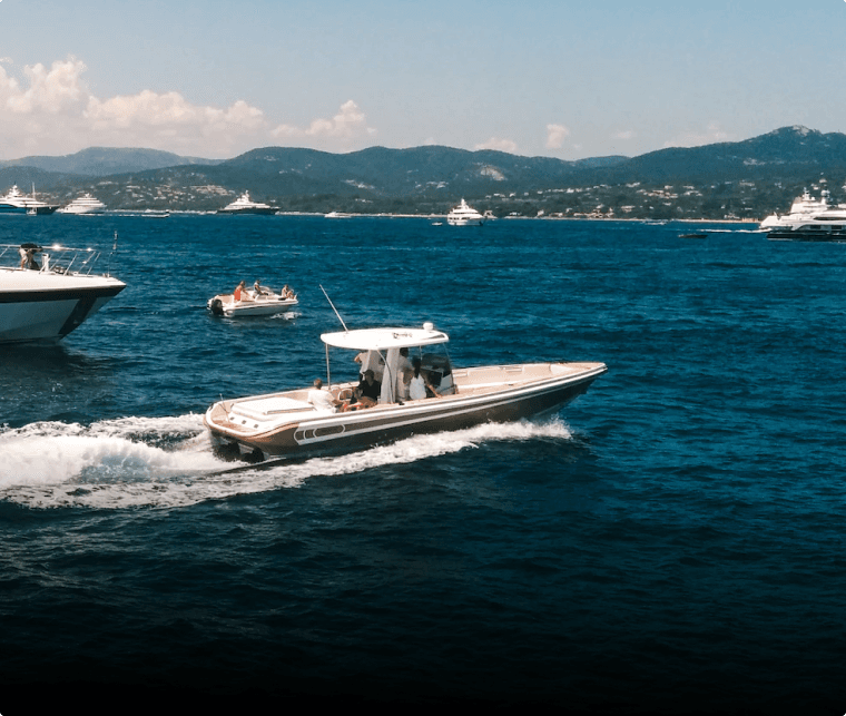 Center-console boat running across open water